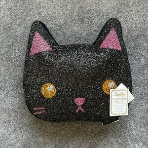 Sparkles Home Halloween Black Cat Rhinestone Pillow NWT